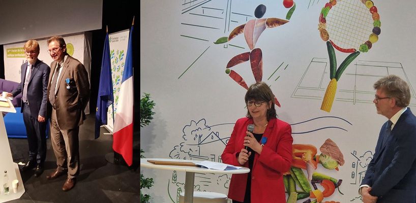 Sur les deux événements, le ministre de l'agriculture et de la souveraineté alimentaire Marc Fesneau a remis des insignes de Chevalier de l’ordre national du mérite à Christophe Hébert et à Sylvie Dauriat.
